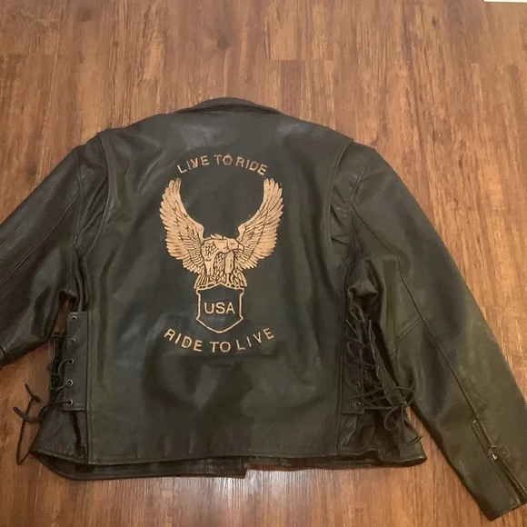 Men’s Leather Motorcycle Jacket Heavyweight Black Size 54 - Picture 3 of 11